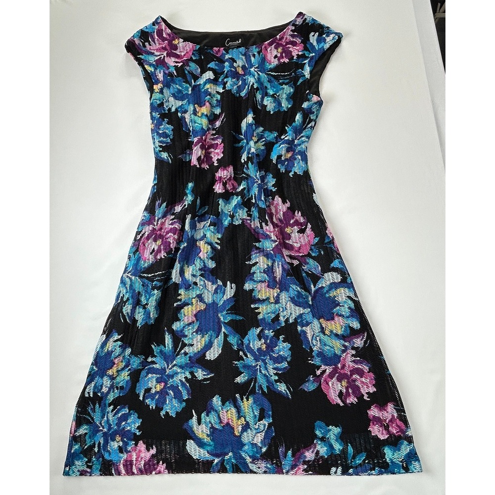 Connected Apparel Floral Dress Size 10 Black Blue Pink Cap Sleeve